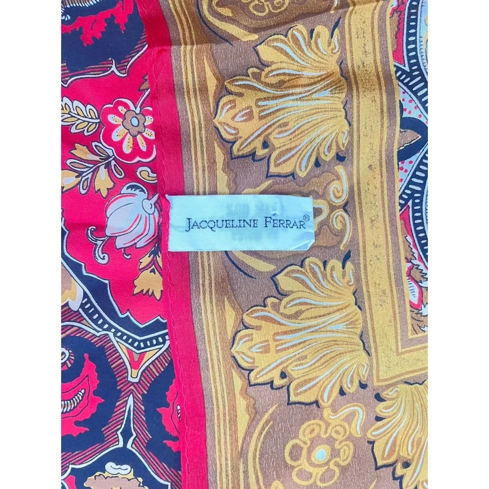 Vintage‎ Jacqueline Ferrar PAISLEY SILK SCARF Red Gold Fall Colors Japan